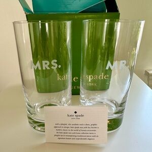 Kate Spade Mr. & Mrs. Etched Highball Glasses Set 16oz Darling Collection